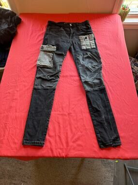 Taker Mens Contrast Pocket Cargo Jeans Charcoal 32x32